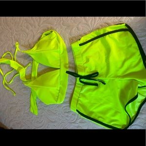 SHEIN Neon Lime Triangle Shorts Swimsuit